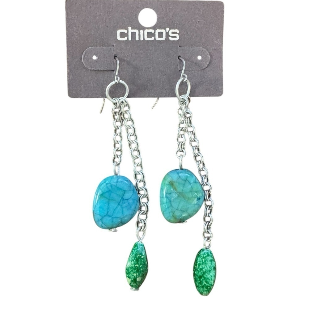 Chico's Turquoise and Silver Dangle Earrings.